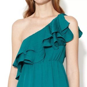 Rebecca Taylor Verde Ruffle One Shoulder Dress